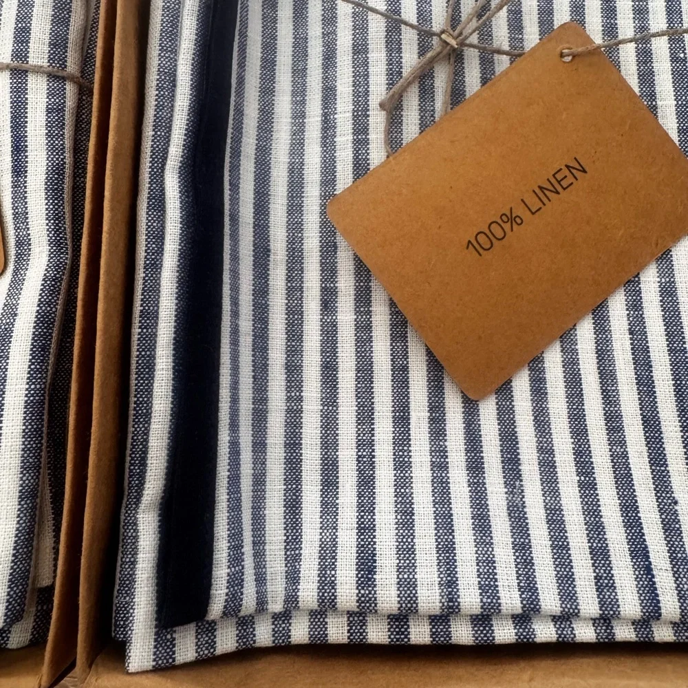 NEW 8 Pcs Solino Home European Linen Carmine Navy Blue Dinner Napkins 20 x 20‎